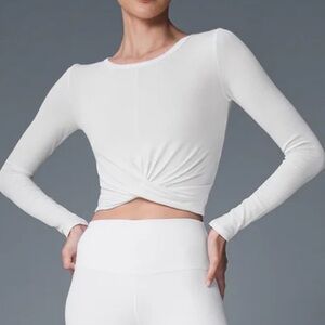 ALO Yoga Cover Long Sleeve Cropped Tee WHITE 🤍 Women’s XS